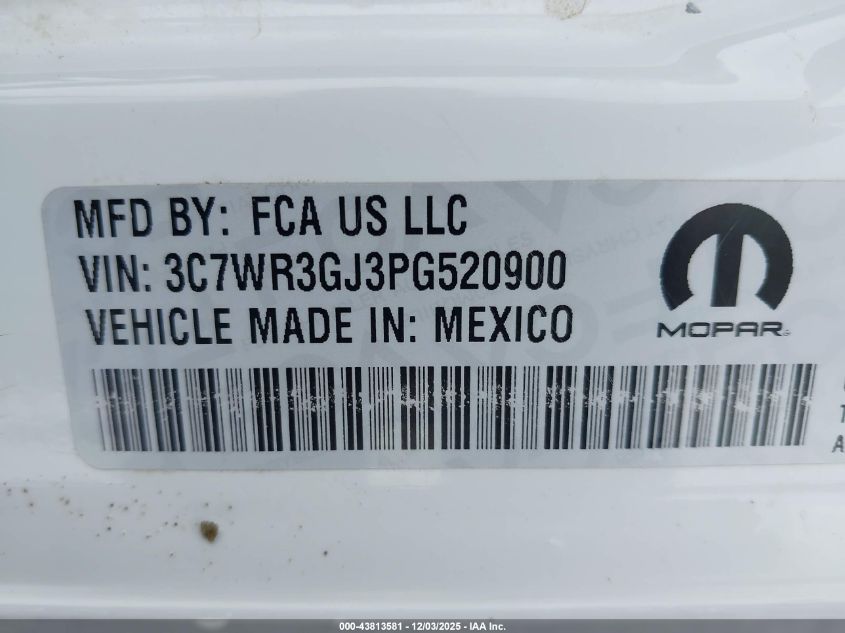 2023 Ram 3500 Tradesman 4X4 8' Box VIN: 3C7WR3GJ3PG520900 Lot: 43813581