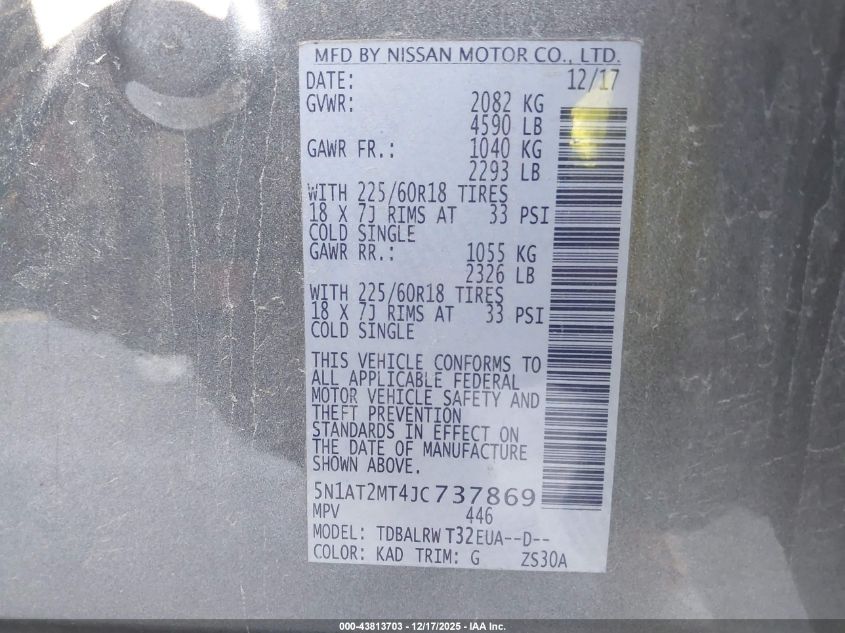 2018 Nissan Rogue Sl VIN: 5N1AT2MT4JC737869 Lot: 43813703