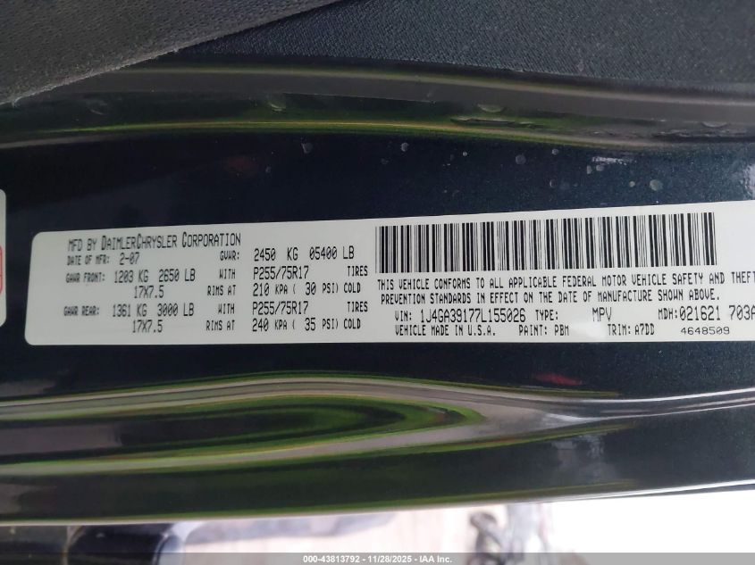 2007 Jeep Wrangler Unlimited X VIN: 1J4GA39177L155026 Lot: 43813792