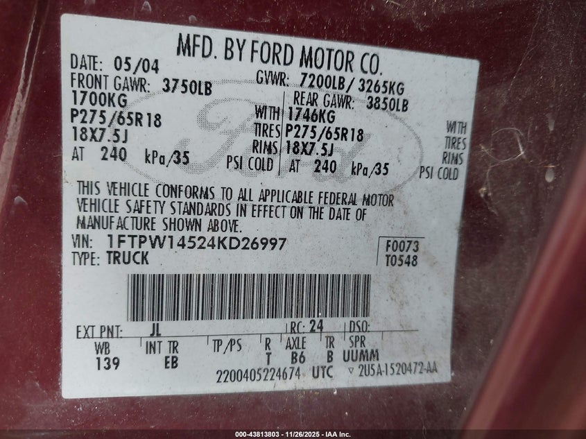 1FTPW14524KD26997 2004 FORD F-150 photo no. 9