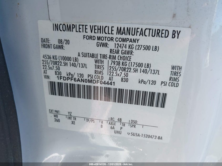 2021 Ford(VIN: 1FDPF6AN0MDF04441