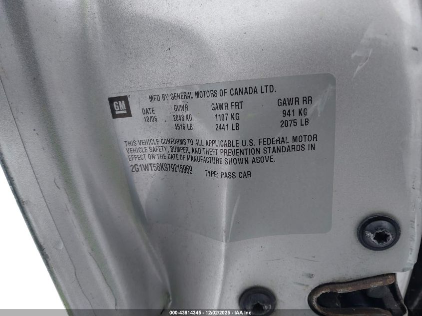 2007 Chevrolet Impala Ls VIN: 2G1WB58N079334992 Lot: 43814345