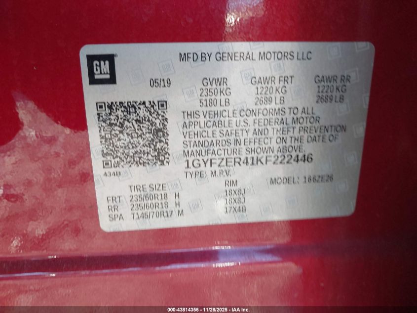 2019 Cadillac Xt4 Sport VIN: 1GYFZER41KF222446 Lot: 43814356