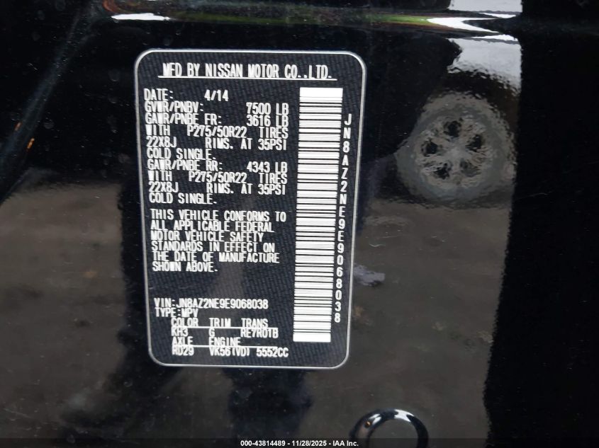 2014 Infiniti Qx80 VIN: JN8AZ2NE9E9068038 Lot: 43814489