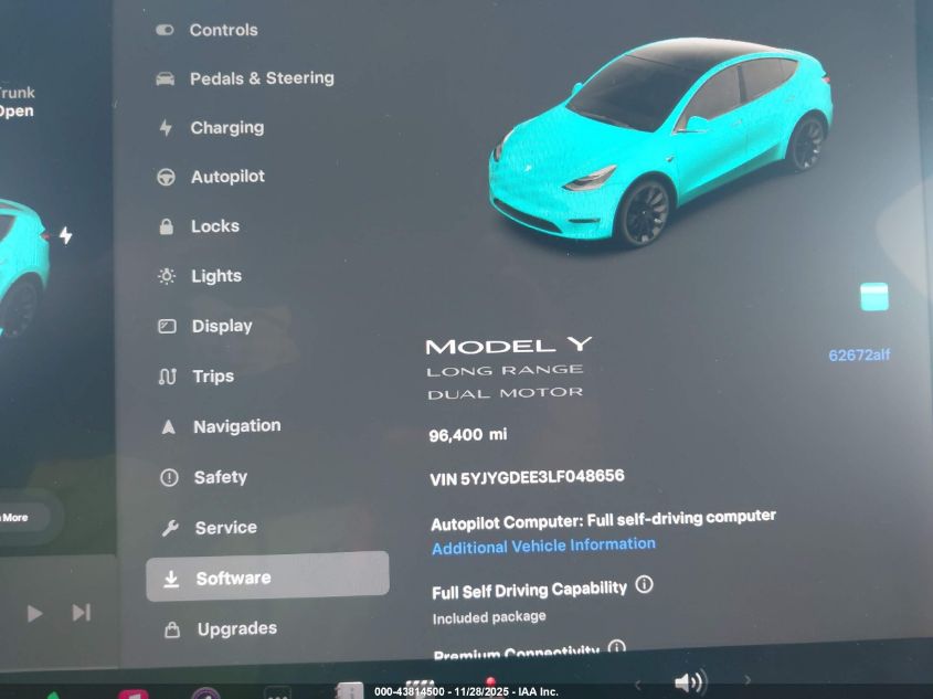 2020 Tesla Model Y Long Range Dual Motor All-Wheel Drive VIN: 5YJYGDEE3LF048656 Lot: 43814500