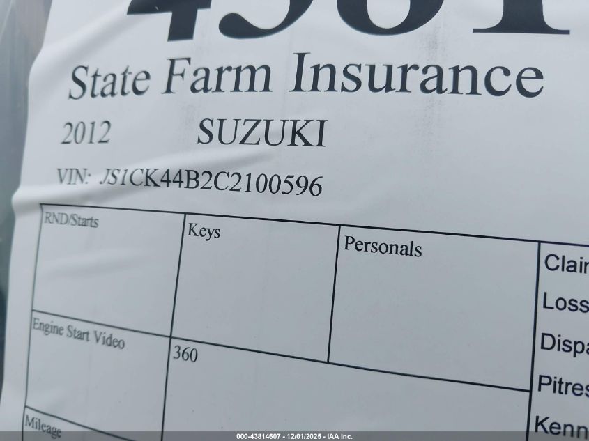 2012 Suzuki An400 A VIN: JS1CK44B2C2100596 Lot: 43814607