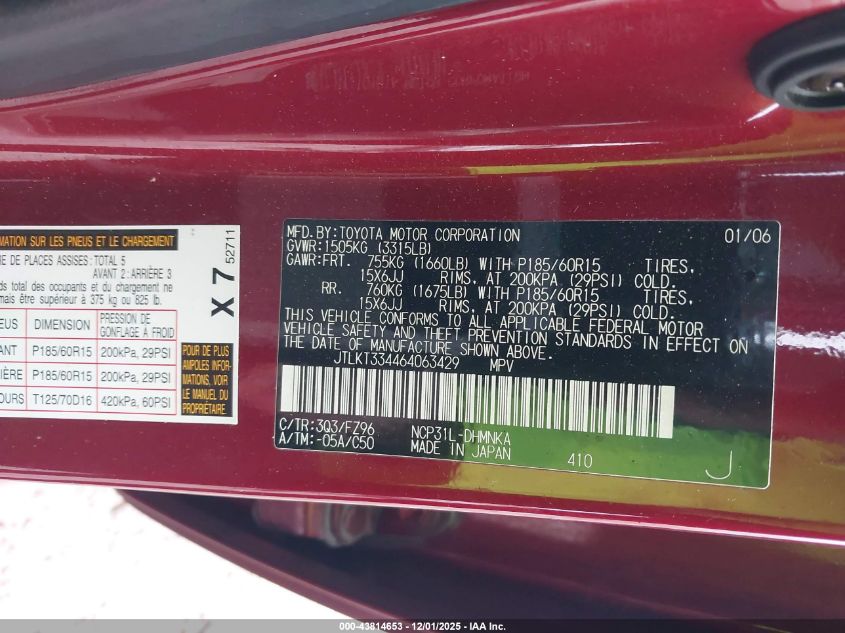 2006 Scion Xb VIN: JTLKT334464063429 Lot: 43814653