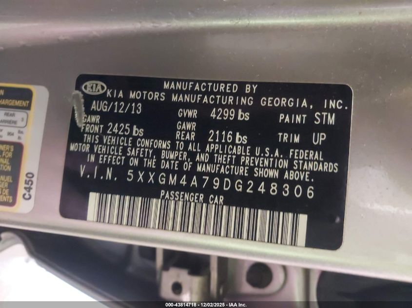 2013 Kia Optima Lx VIN: 5XXGM4A79DG248306 Lot: 43814718