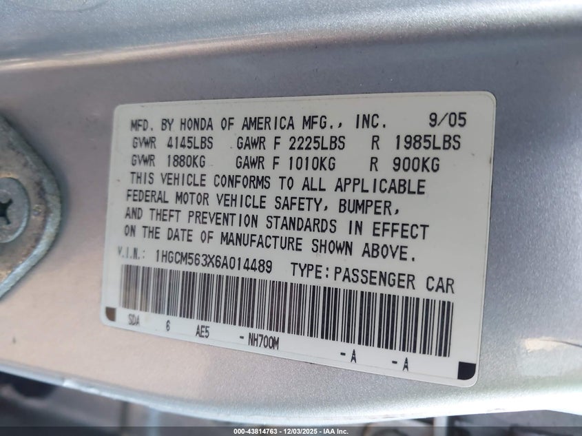 1HGCM563X6A014489 2006 HONDA ACCORD photo no. 9