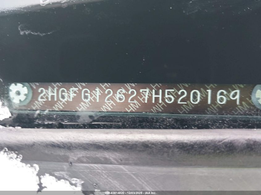 2007 Honda Civic Lx VIN: 2HGFG12627H520169 Lot: 43814820