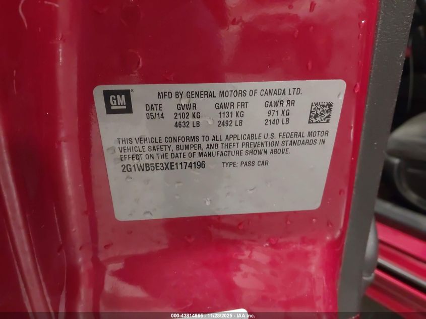 2014 Chevrolet Impala Limited Lt VIN: 2G1WB5E3XE1174196 Lot: 43814865