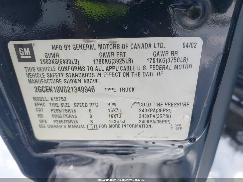 2GCEK19V021349946 2002 CHEVROLET SILVERADO photo no. 9