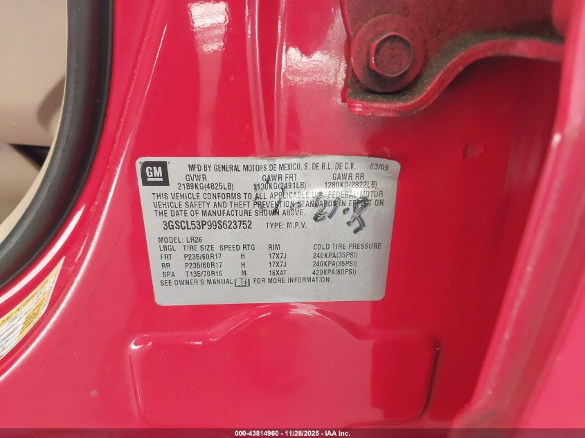 2009 Saturn Vue Xr4 VIN: 3GSCL53P99S623752 Lot: 43814960