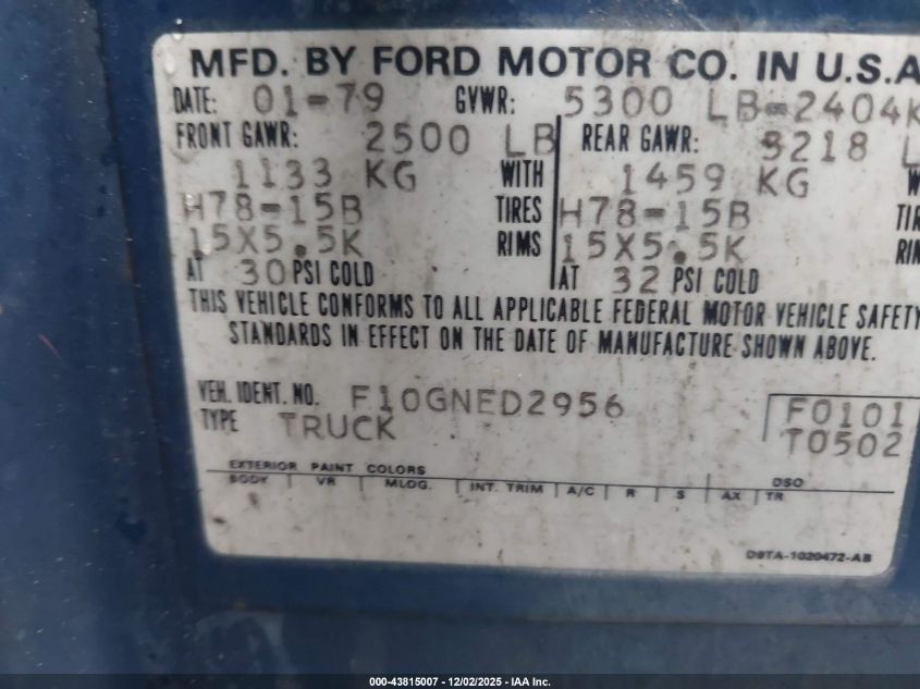 F10GNED2956 1979 FORD  photo no. 9