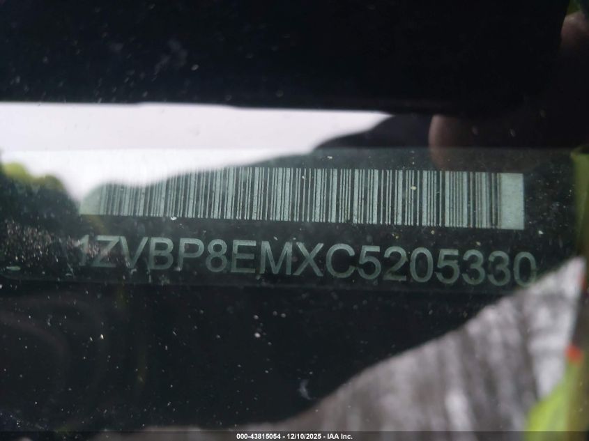 2012 Ford Mustang V6 Premium VIN: 1ZVBP8EMXC5205330 Lot: 43815054
