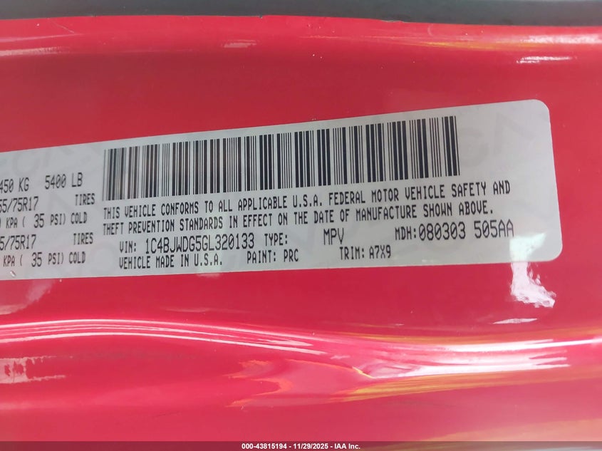 2016 Jeep Wrangler Unlimited Sport VIN: 1C4BJWDG5GL320133 Lot: 43815194