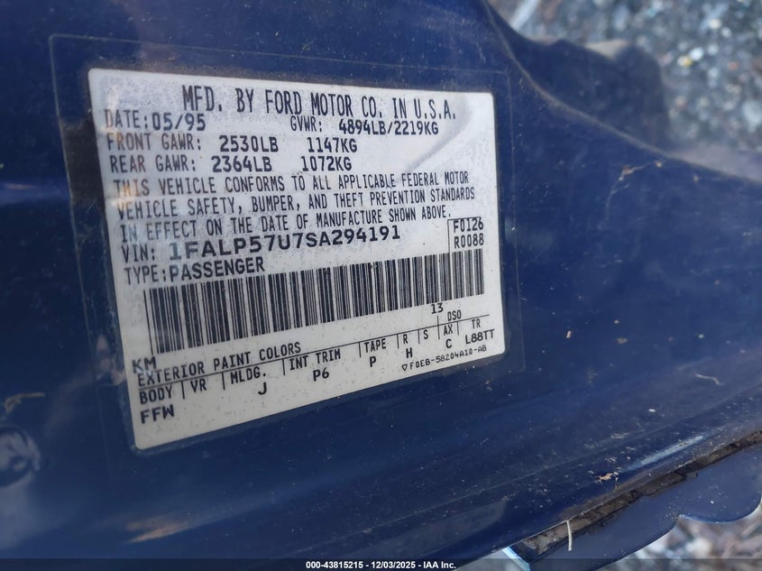 1FALP57U7SA294191 1995 FORD TAURUS photo no. 9