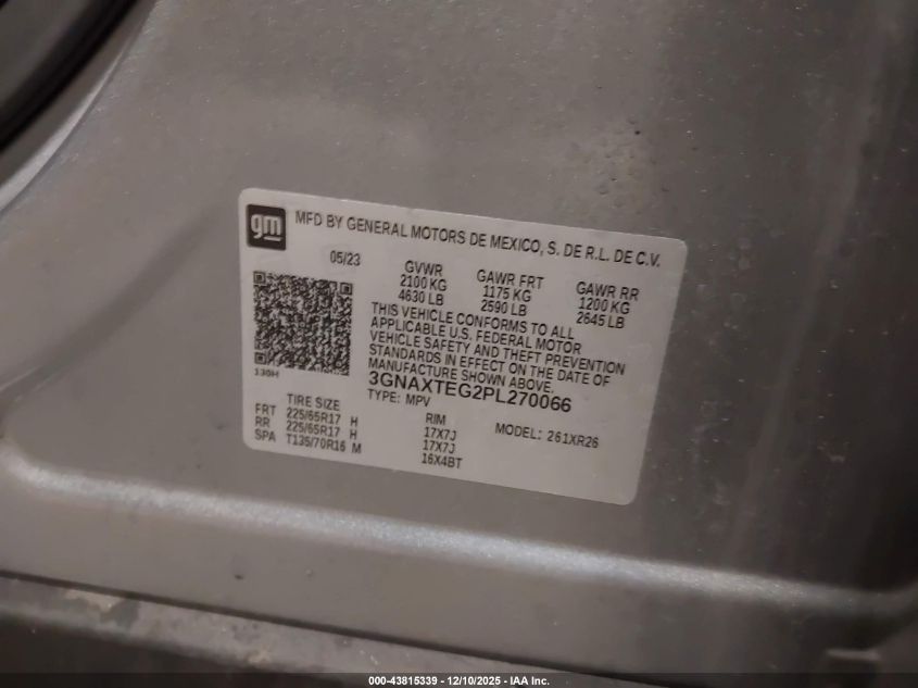 2023 Chevrolet Equinox Awd 2Fl VIN: 3GNAXTEG2PL270066 Lot: 43815339