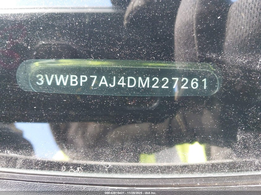 2013 Volkswagen Jetta Se VIN: 3VWBP7AJ4DM227261 Lot: 43815431