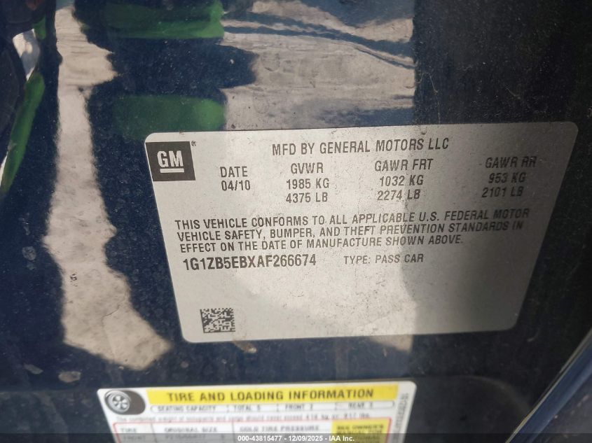 2010 Chevrolet Malibu Ls VIN: 1G1ZB5EBXAF266674 Lot: 43815477