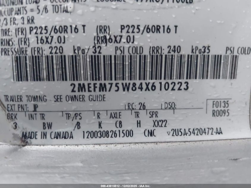 2004 Mercury Grand Marquis Ls VIN: 2MEFM75W84X610223 Lot: 43815512