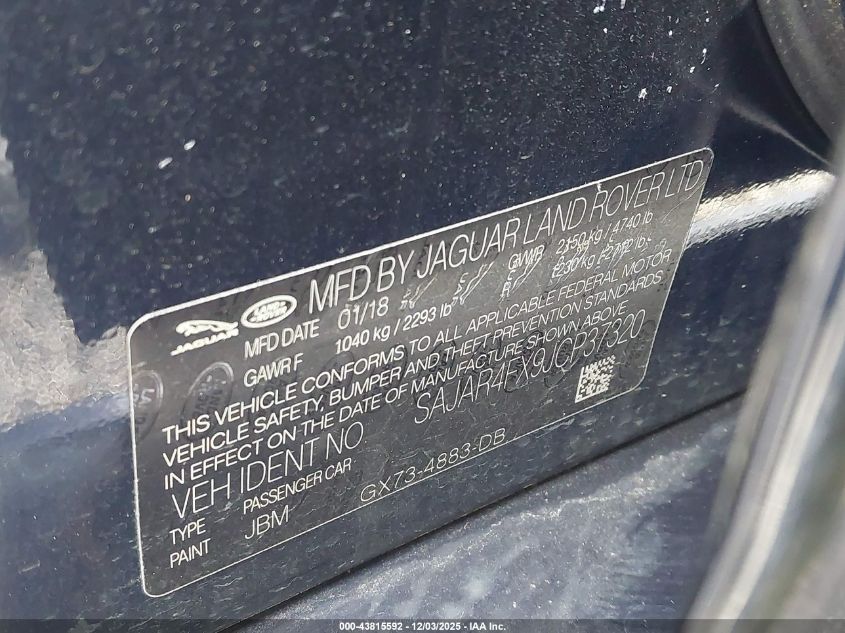 2018 Jaguar Xe 25T VIN: SAJAR4FX9JCP37320 Lot: 43815592