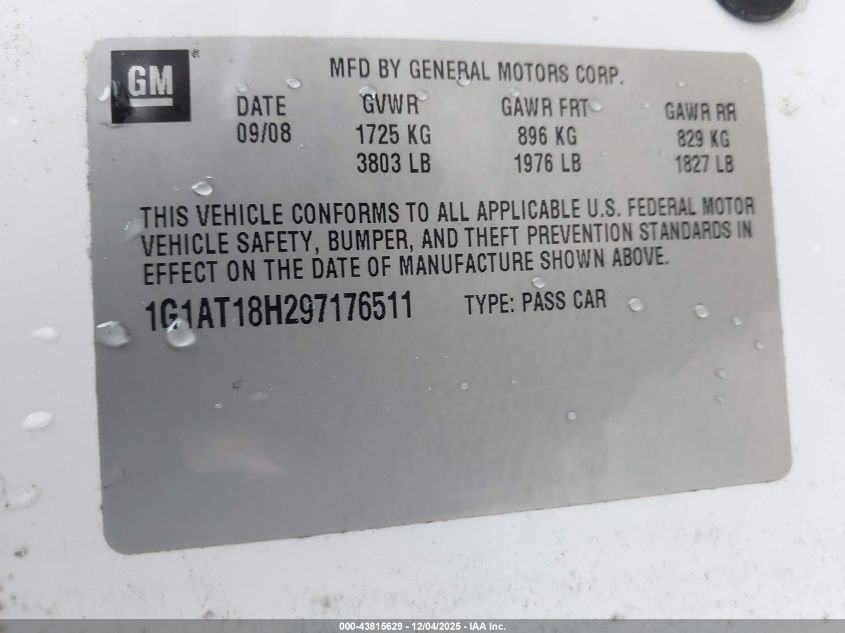 2009 Chevrolet Cobalt Lt VIN: 1G1AT18H297176511 Lot: 43815629