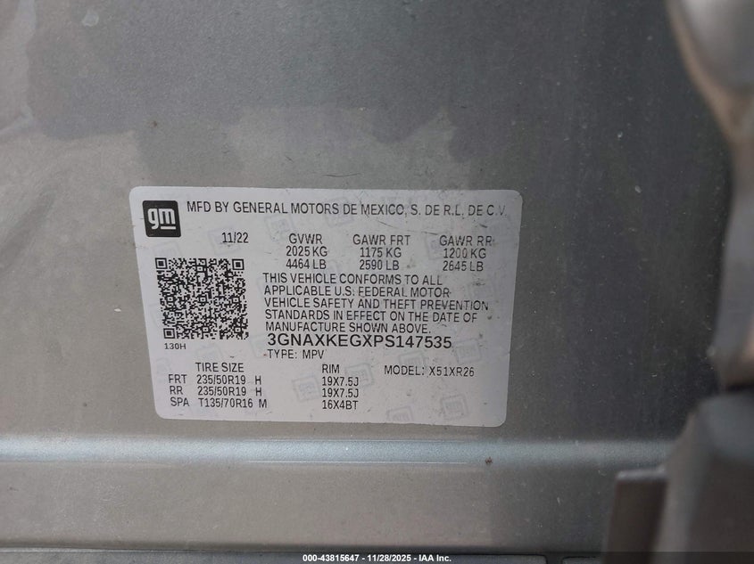 2023 Chevrolet Equinox Fwd Lt VIN: 3GNAXKEGXPS147535 Lot: 43815647