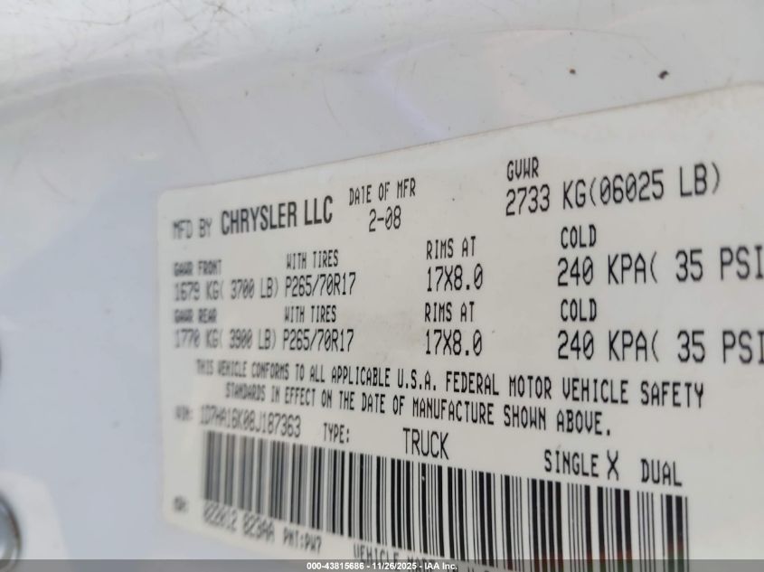 2007 Dodge Ram 1500 Slt/Sport VIN: 1D7HA16P67J520918 Lot: 43815686