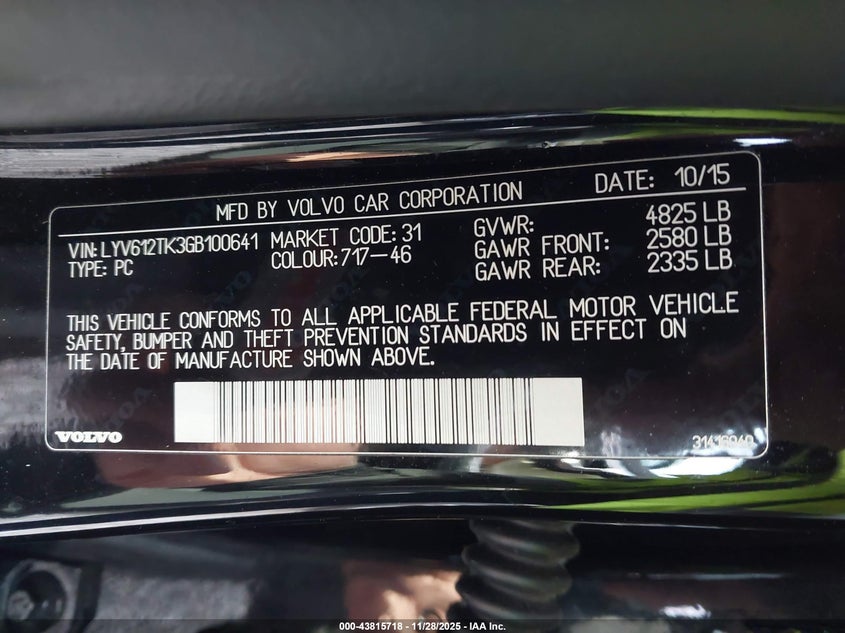 2016 Volvo S60 Inscription T5 Premier VIN: LYV612TK3GB100641 Lot: 43815718