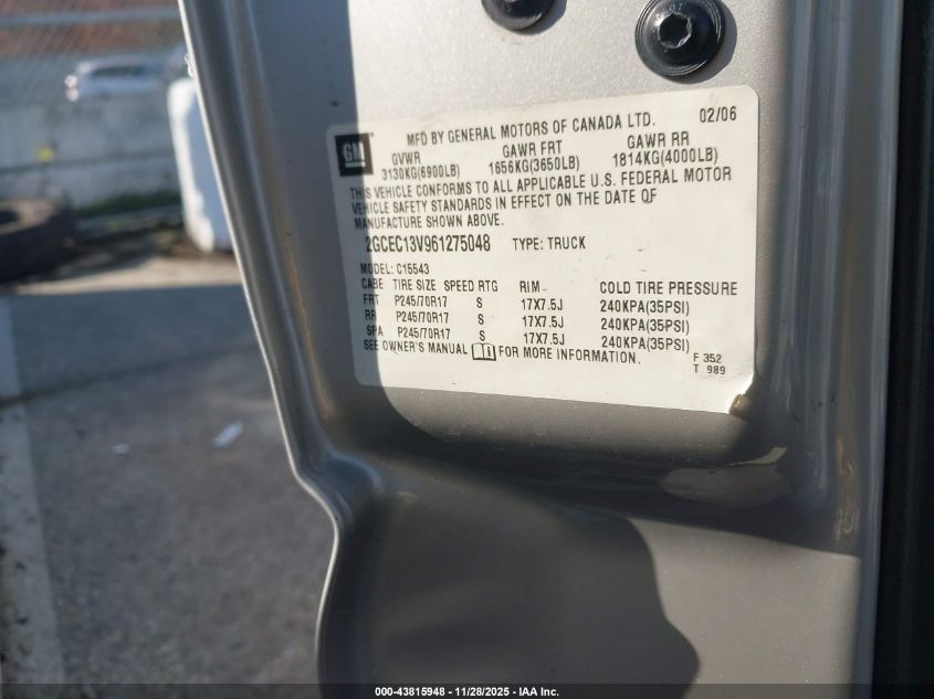 2006 Chevrolet Silverado 1500 Ls VIN: 2GCEC13V961275048 Lot: 43815948