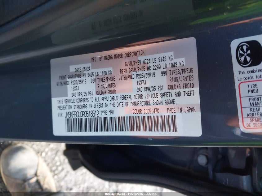 2024 Mazda Cx-5 2.5 S Carbon Edition VIN: JM3KFBCL0R0518512 Lot: 43815983