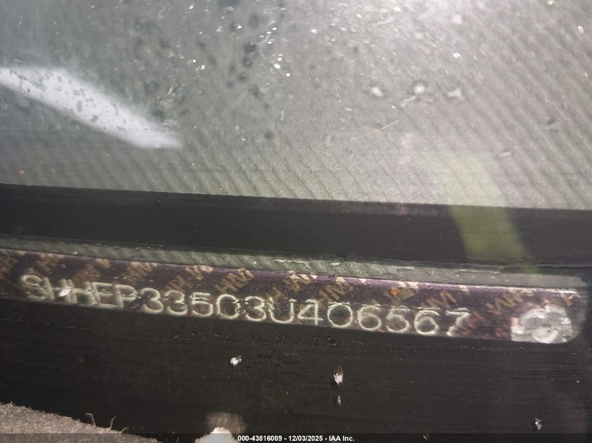 2003 Honda Civic Si VIN: SHHEP33503U406567 Lot: 43816089