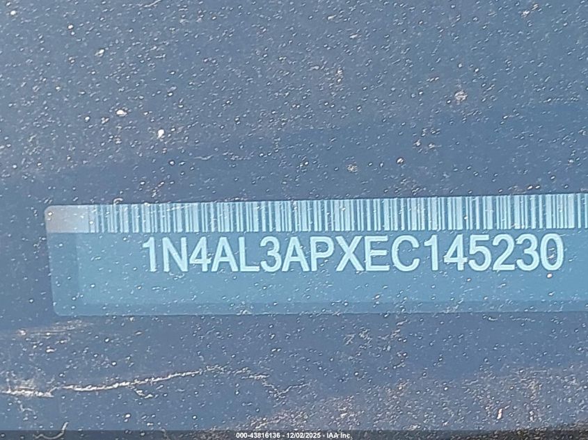 2014 Nissan Altima 2.5 S VIN: 1N4AL3APXEC145230 Lot: 43816136