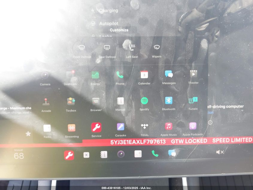 2020 Tesla Model 3 Standard Range Plus Rear-Wheel Drive/Standard Range Rear-Wheel Drive VIN: 5YJ3E1EAXLF797613 Lot: 43816185