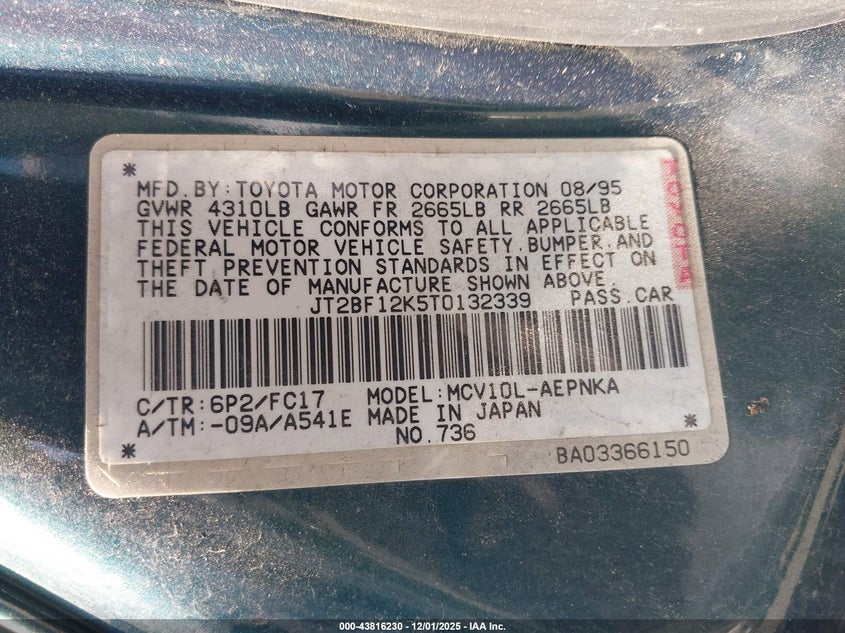 JT2BF12K5T0132339 1996 TOYOTA CAMRY photo no. 9