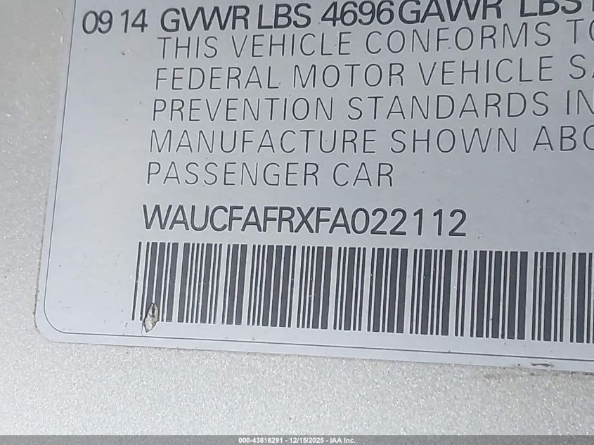 2015 Audi A5 2.0T Premium VIN: WAUCFAFRXFA022112 Lot: 43816291