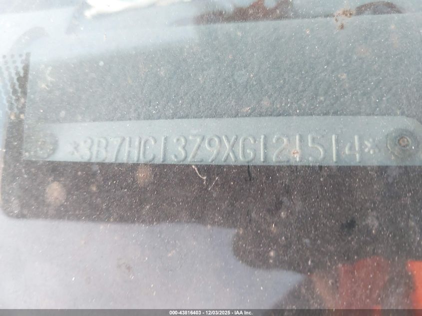 1999 Dodge Ram 1500 St VIN: 3B7HC13Z9XG121514 Lot: 43816403