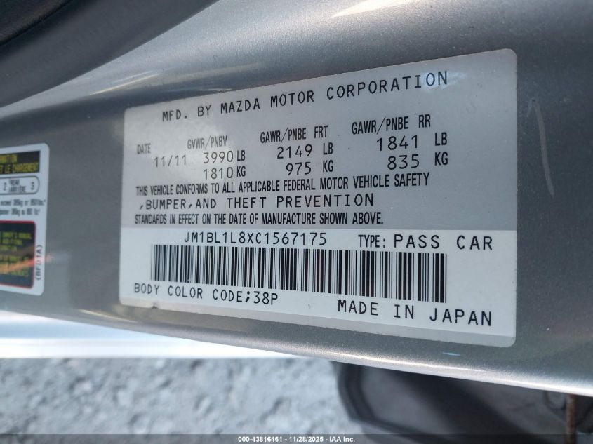 2012 Mazda Mazda3 I Touring VIN: JM1BL1L8XC1567175 Lot: 43816461