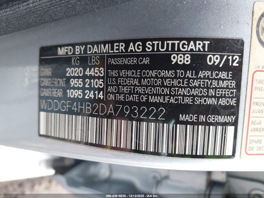 2013 Mercedes-Benz C 250 Sport VIN: WDDGF4HB2DA793222 Lot: 43816535