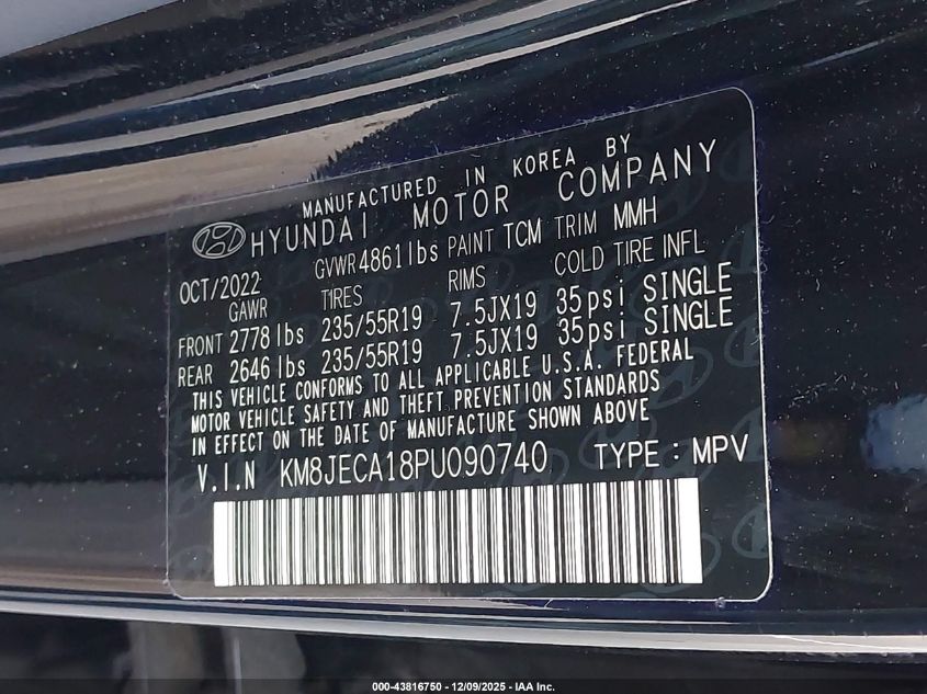 2023 Hyundai Tucson Hybrid Limited VIN: KM8JECA18PU090740 Lot: 43816750