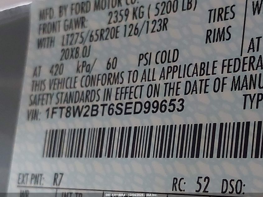 2025 Ford F-250 Lariat VIN: 1FT8W2BT6SED99653 Lot: 43816864