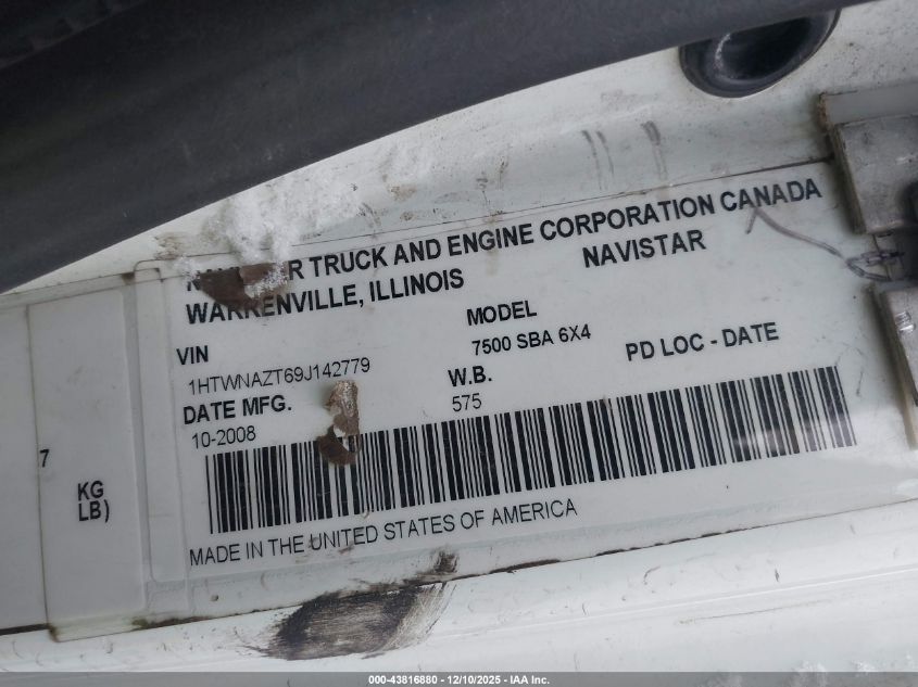 2009 International 7000 7500 VIN: 1HTWNAZT69J142779 Lot: 43816880