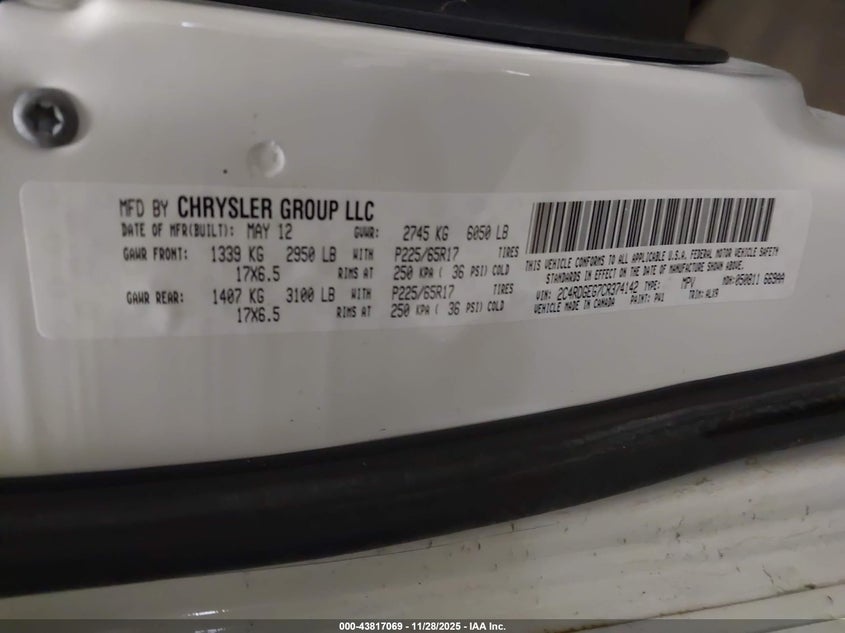 2012 Dodge Grand Caravan R/T VIN: 2C4RDGEG7CR374142 Lot: 43817069