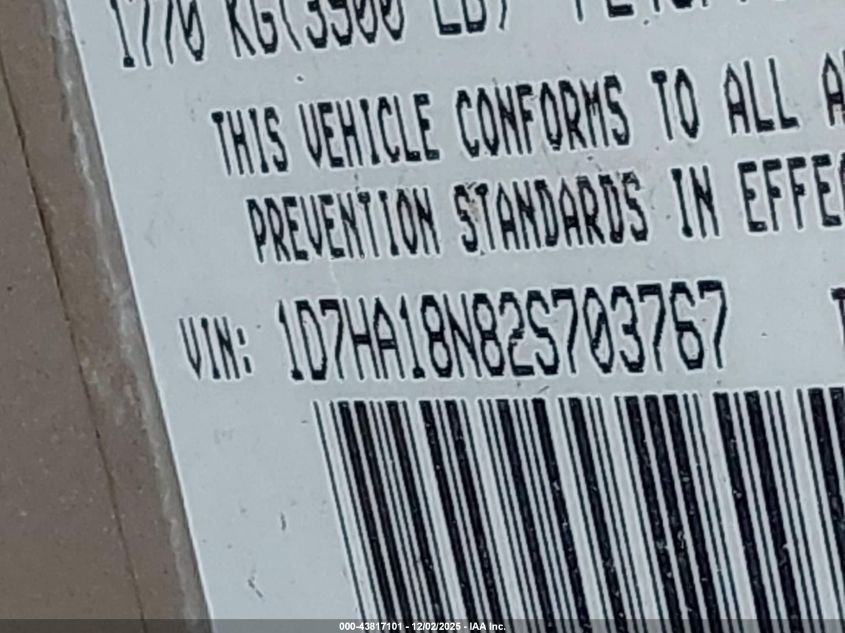 2002 Dodge Ram 1500 St VIN: 1D7HA18N82S703767 Lot: 43817101