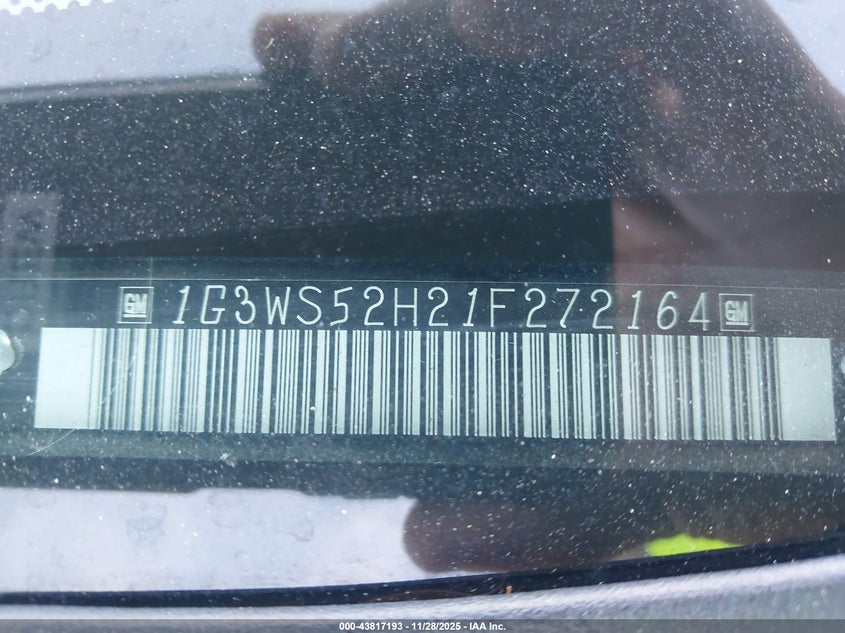 2001 Oldsmobile Intrigue Gl VIN: 1G3WS52H21F272164 Lot: 43817193