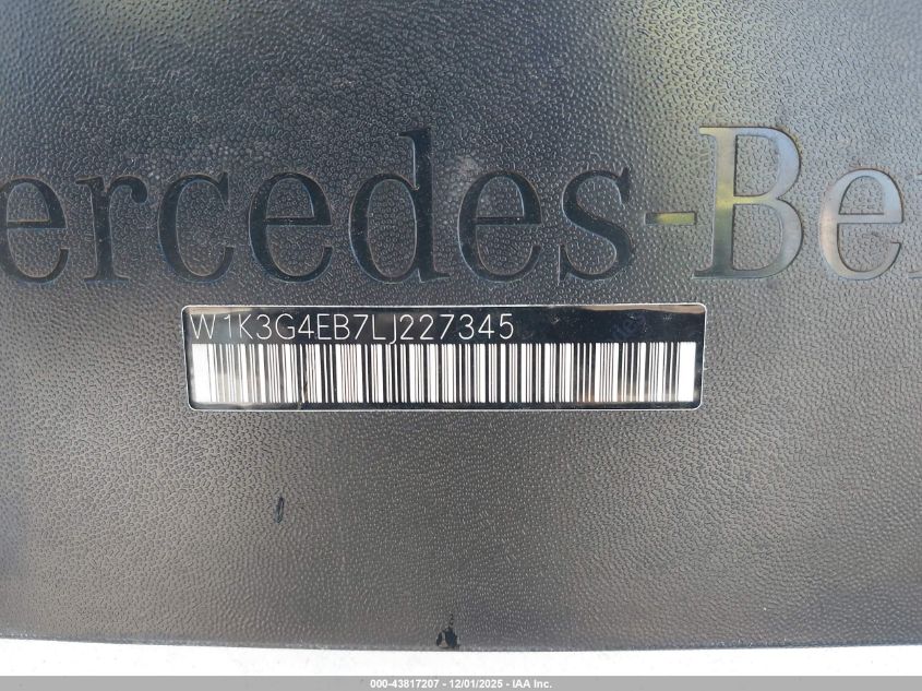 2020 Mercedes-Benz A 220 VIN: W1K3G4EB7LJ227345 Lot: 43817207