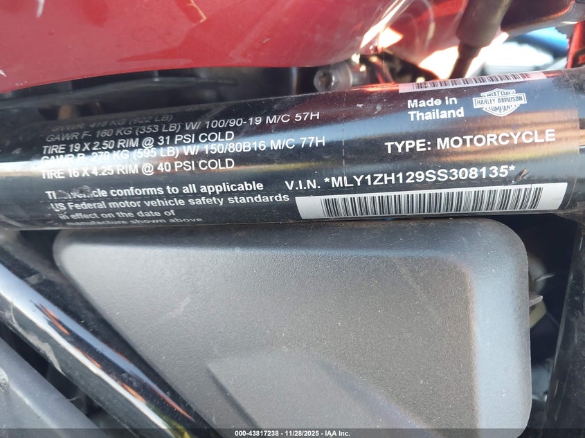 2025 Harley-Davidson Rh975 VIN: MLY1ZH129SS308135 Lot: 43817238