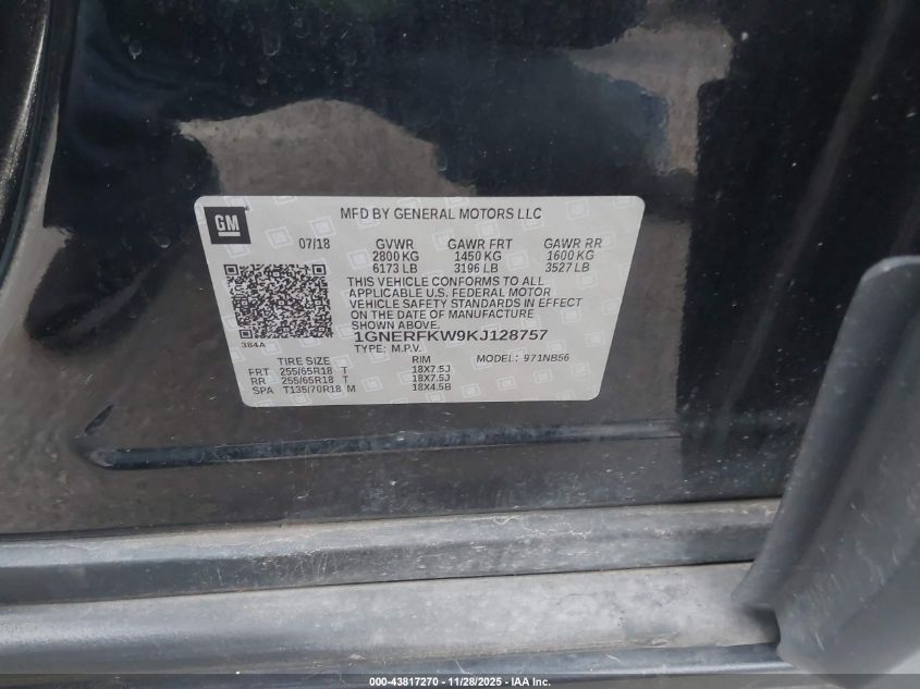 2019 Chevrolet Traverse Ls VIN: 1GNERFKW9KJ128757 Lot: 43817270