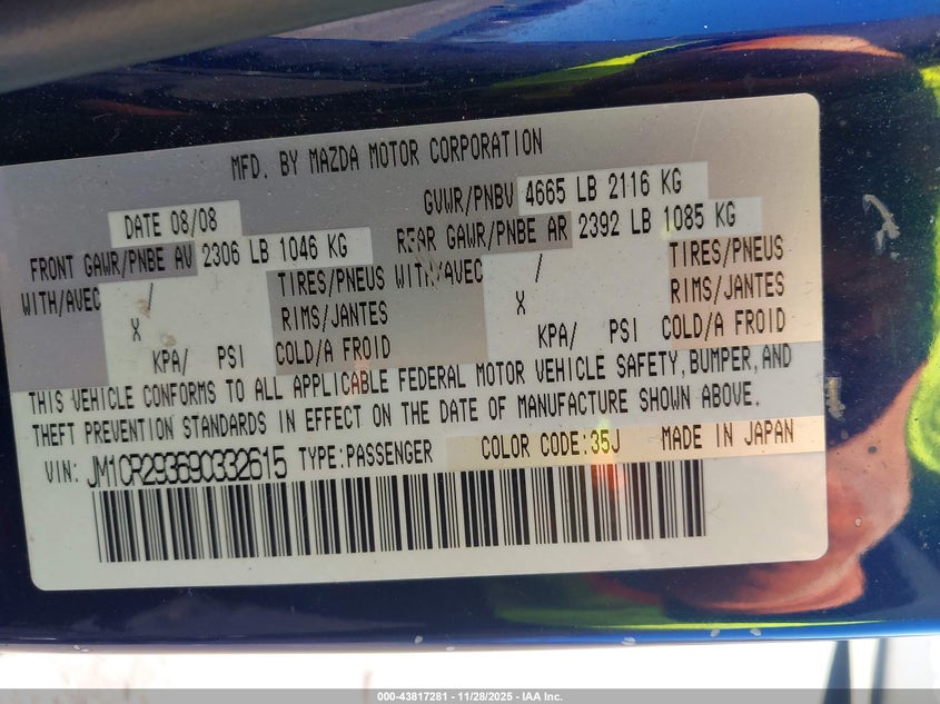 2009 Mazda Mazda5 Sport VIN: JM1CR293690332615 Lot: 43817281